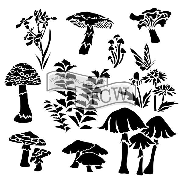 Crafters Workshop Stencil 6X6 - Whimsical Shrooms - The Merri Artist - merriartist.com