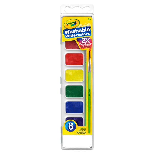 Crayola Washable Watercolor - 8 Pan Set w/ Brush - The Merri Artist - merriartist.com