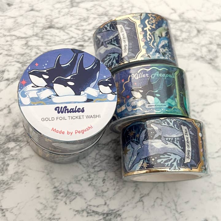 Pegushi - GOLD FOIL Whales Ticket Washi Tape