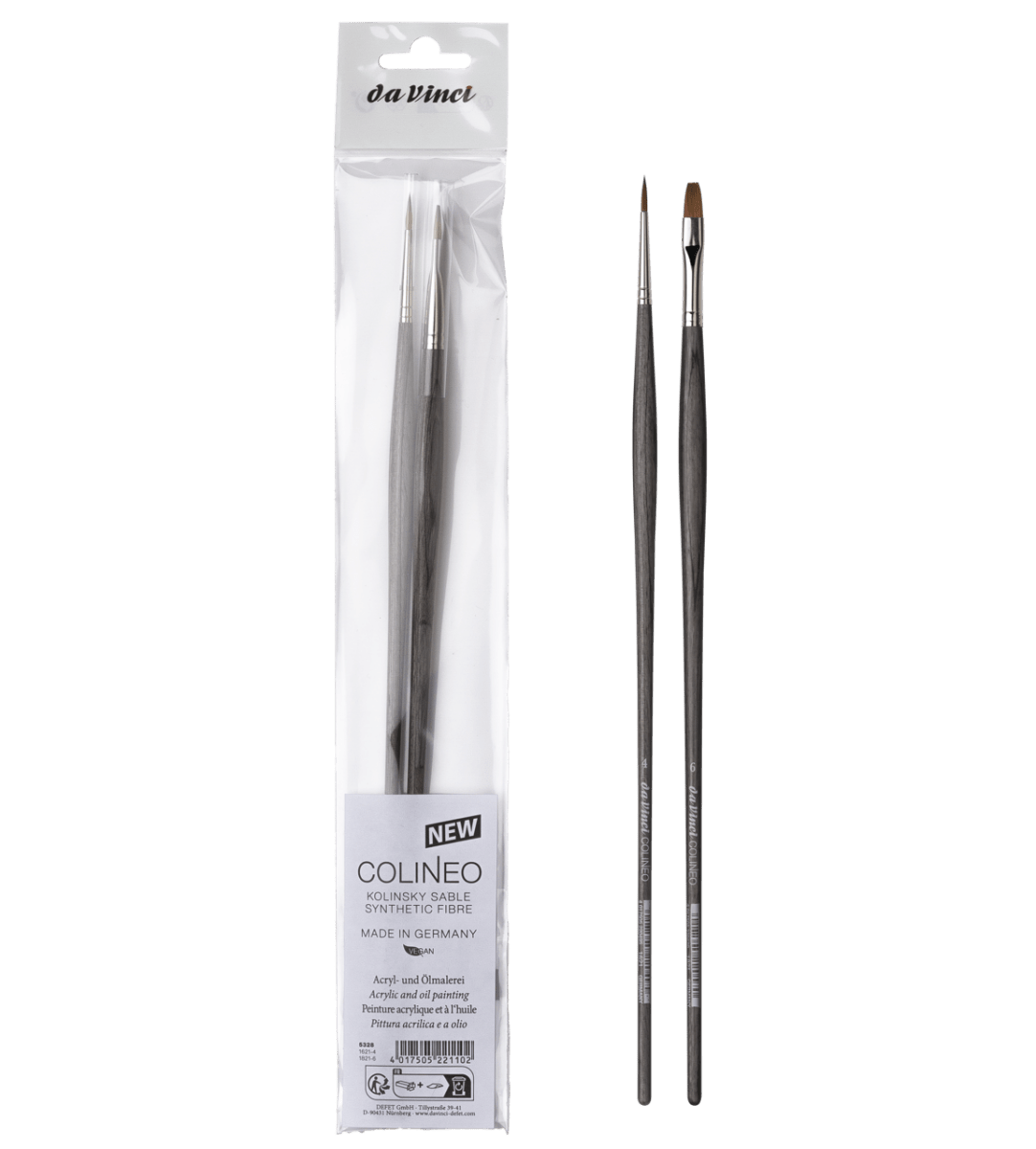 da Vinci Colineo Synthetic Sable Oil/Acrylic Brush Test Set (flat #6 and round #4) - The Merri Artist - merriartist.com