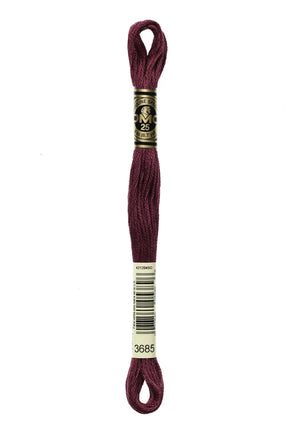 DMC 6 - Strand Cotton Embroidery Floss 8.7yd - 3685 Dark Mauve - The Merri Artist - merriartist.com