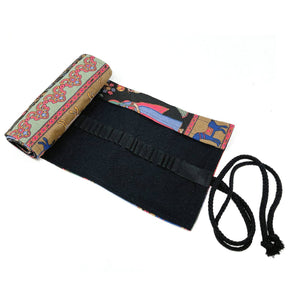 Pencil Wrap Pouch (72 slots) - Pink Rose on Teal