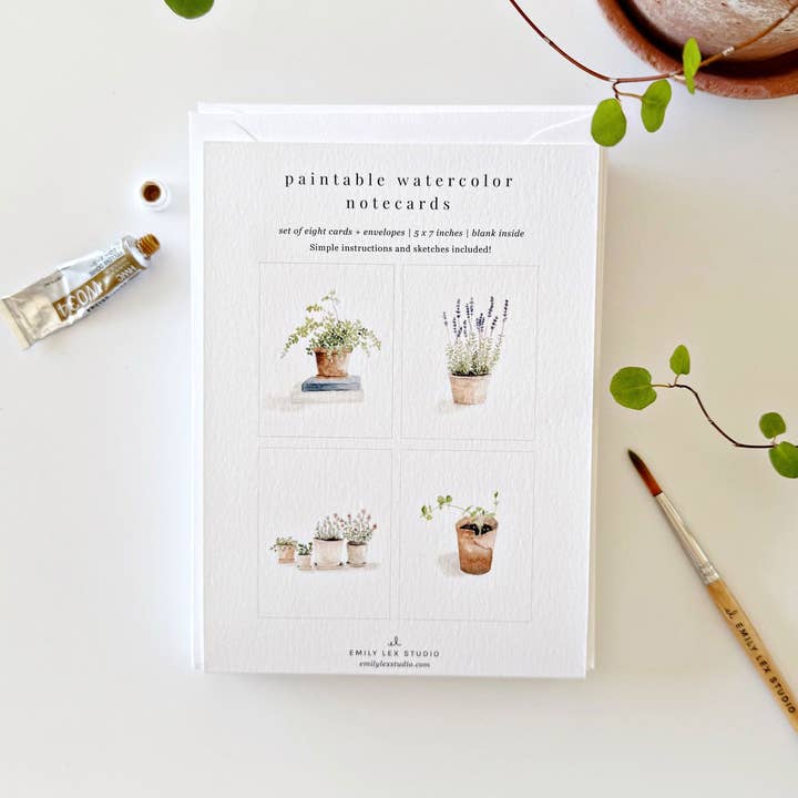 Emily Lex Studio - Potted Plants Paintable Notecards - The Merri Artist - merriartist.com