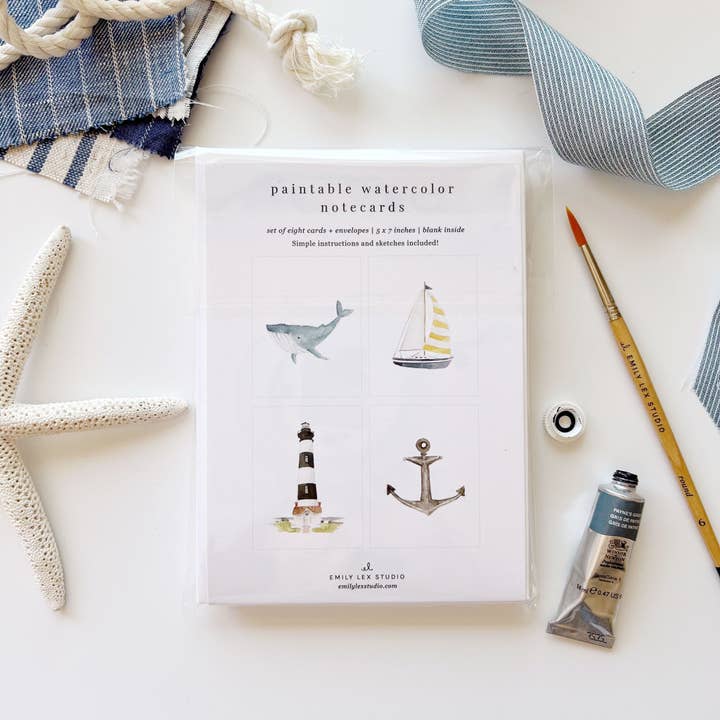 Emily Lex Studio - Seaside Paintable Notecards - The Merri Artist - merriartist.com