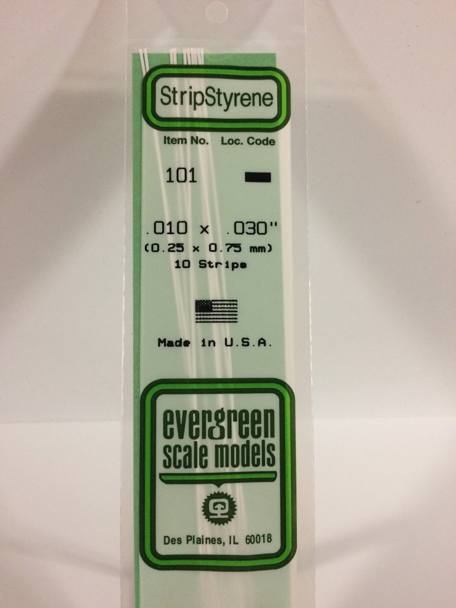 Evergreen Scale Models 101 - .010 X .030" X 14" Strips (10) - The Merri Artist - merriartist.com