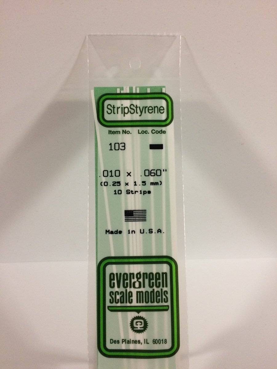 Evergreen Scale Models 103 - .010 X .060"X 14" Strips (10) - The Merri Artist - merriartist.com