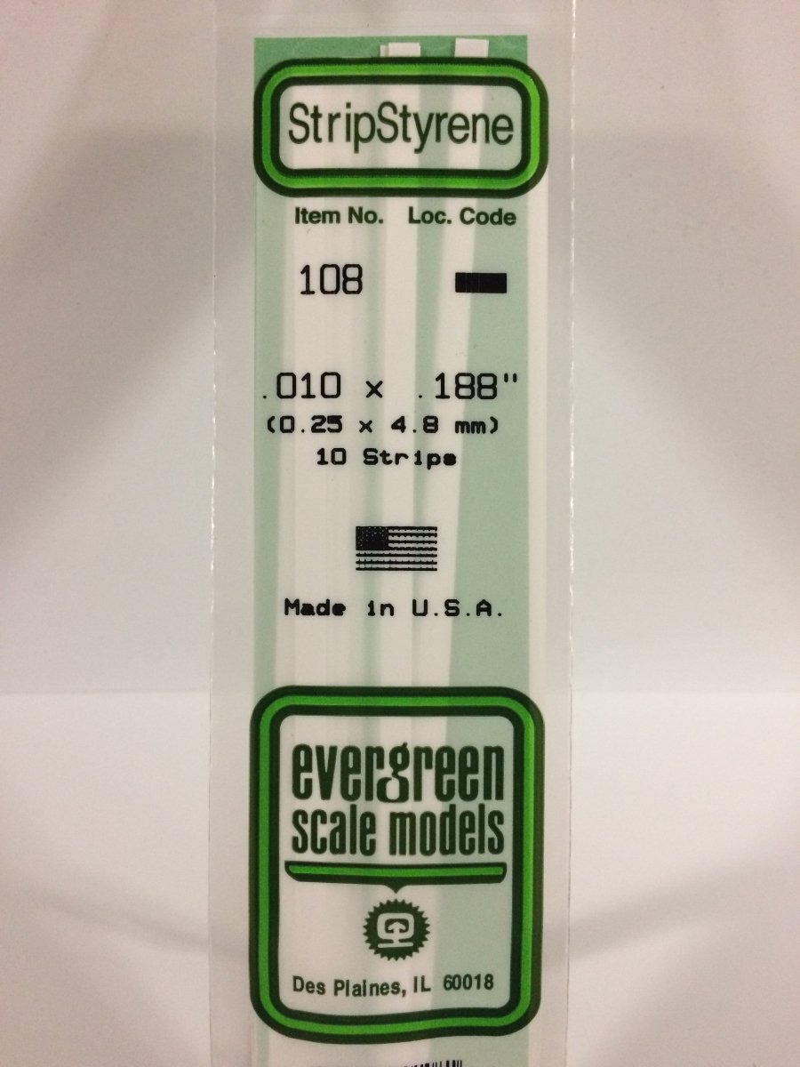 Evergreen Scale Models 108 - .010 X .188" X 14" Strips (10) - The Merri Artist - merriartist.com
