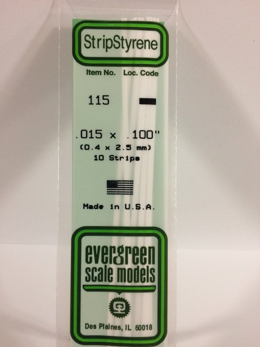 Evergreen Scale Models 115 - .015 X .100" X 14" Strips (10) - The Merri Artist - merriartist.com
