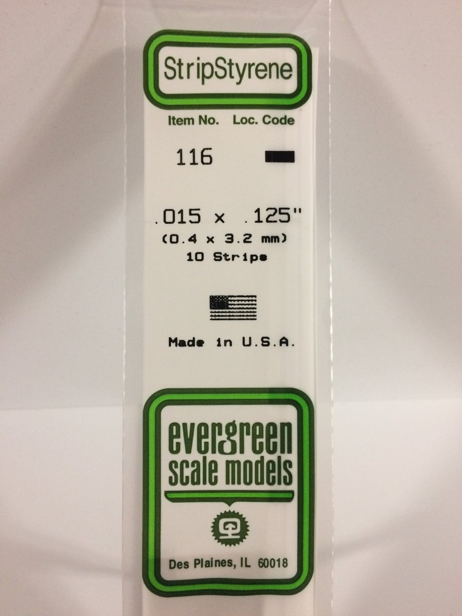 Evergreen Scale Models 116 - .015 X .125" X 14" Strips (10) - The Merri Artist - merriartist.com