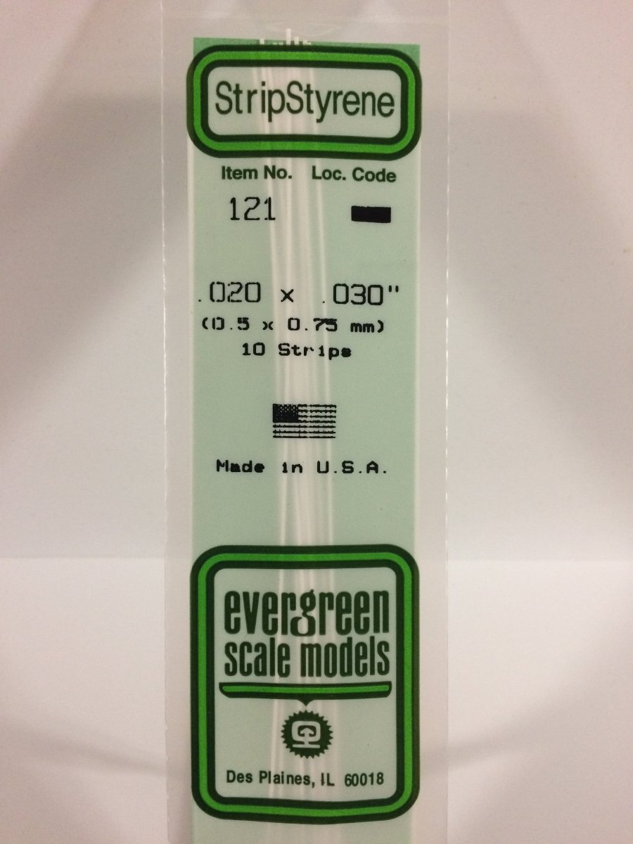 Evergreen Scale Models 121 - .020 X .030" X 14" Strips (10) - The Merri Artist - merriartist.com