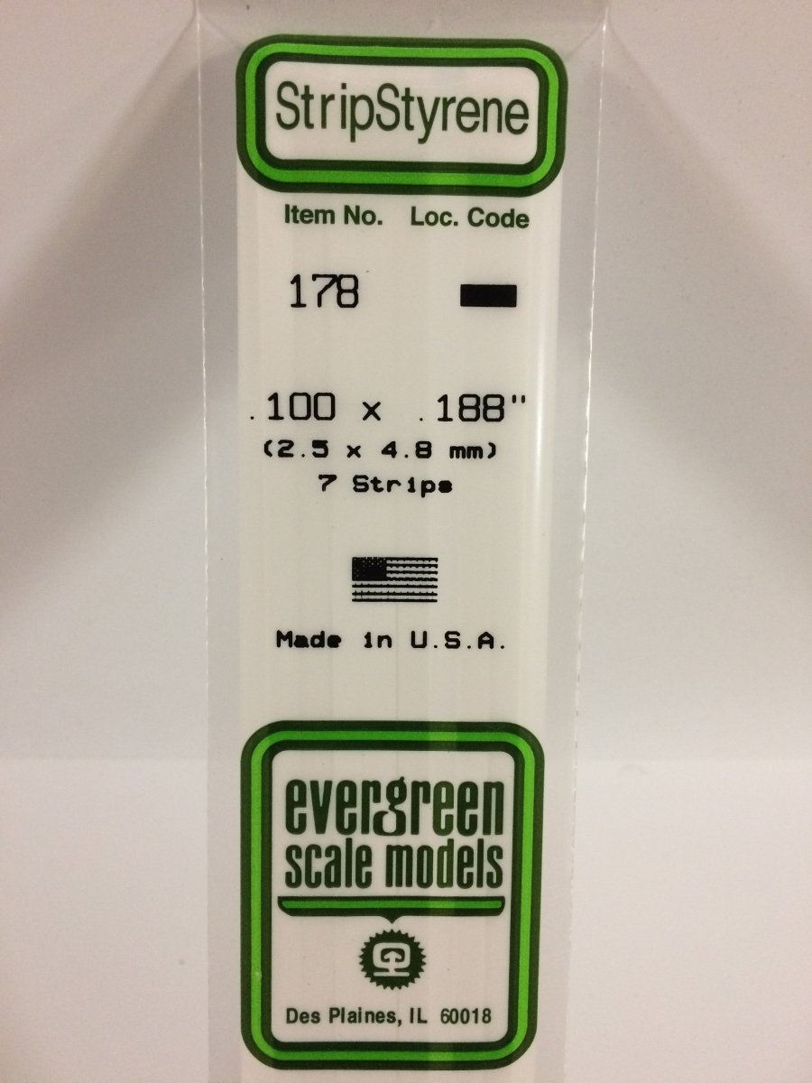 Evergreen Scale Models 178 - .100 X .188" X 14" Strips (7) - The Merri Artist - merriartist.com