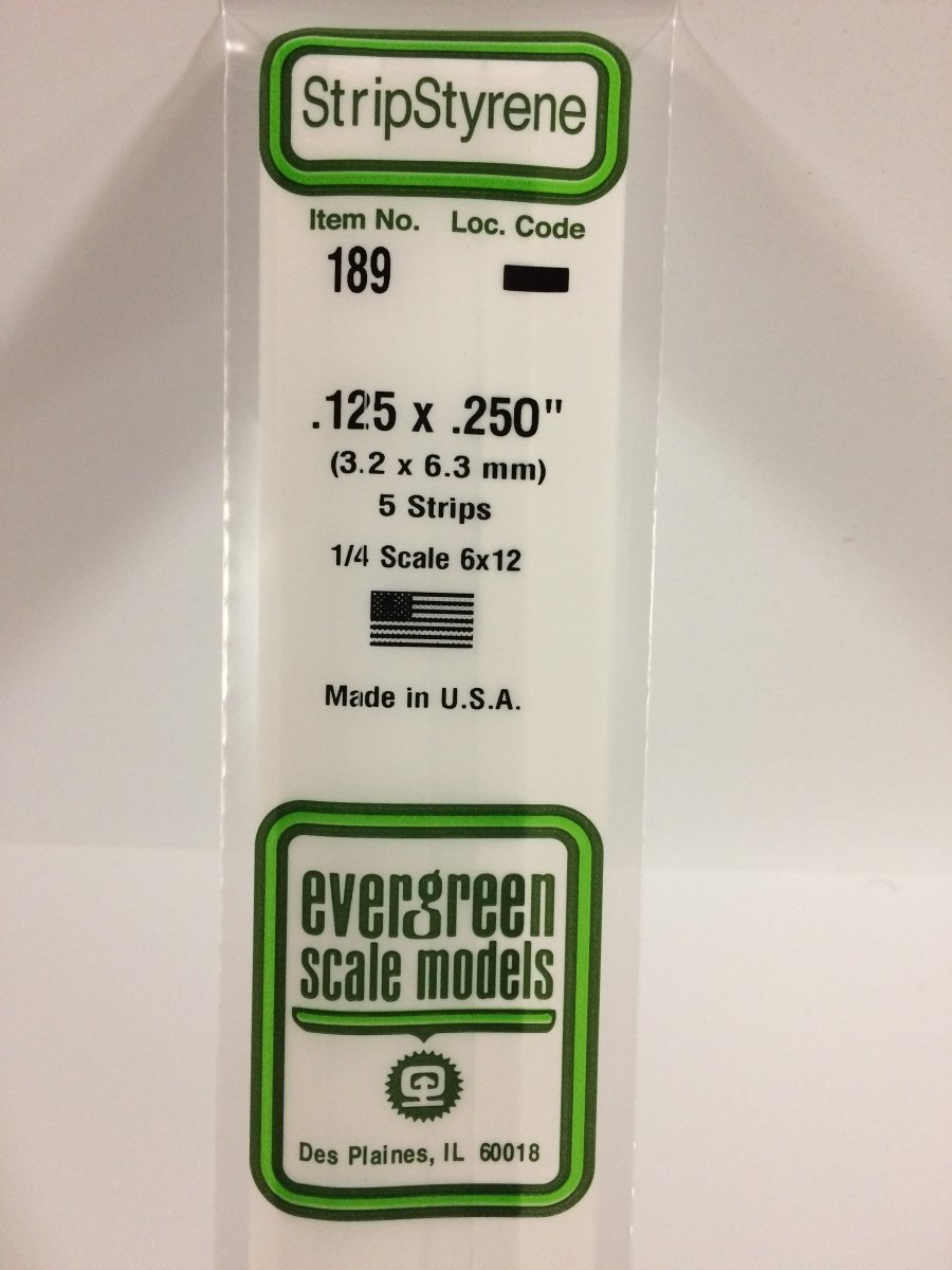 Evergreen Scale Models 189 - .125 X .250" X 14" Strips (5) - The Merri Artist - merriartist.com