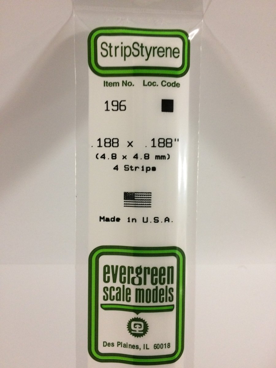 Evergreen Scale Models 196 - .188 X .188" X 14" Strips (4) - The Merri Artist - merriartist.com