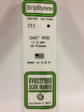 Evergreen Scale Models 211 - .040" OD X 14" Rod (10) - The Merri Artist - merriartist.com