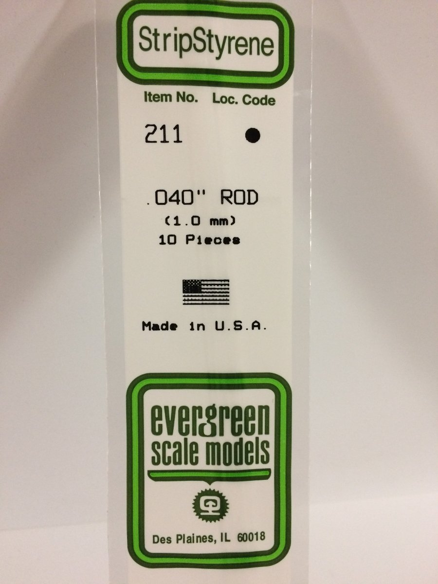 Evergreen Scale Models 211 - .040" OD X 14" Rod (10) - The Merri Artist - merriartist.com