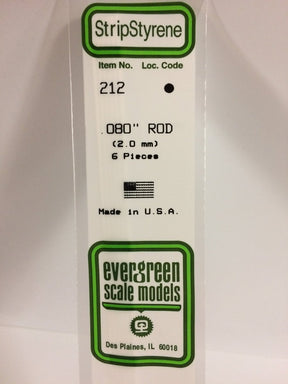 Evergreen Scale Models 212 - .080" OD X 14" Rod (6) - The Merri Artist - merriartist.com