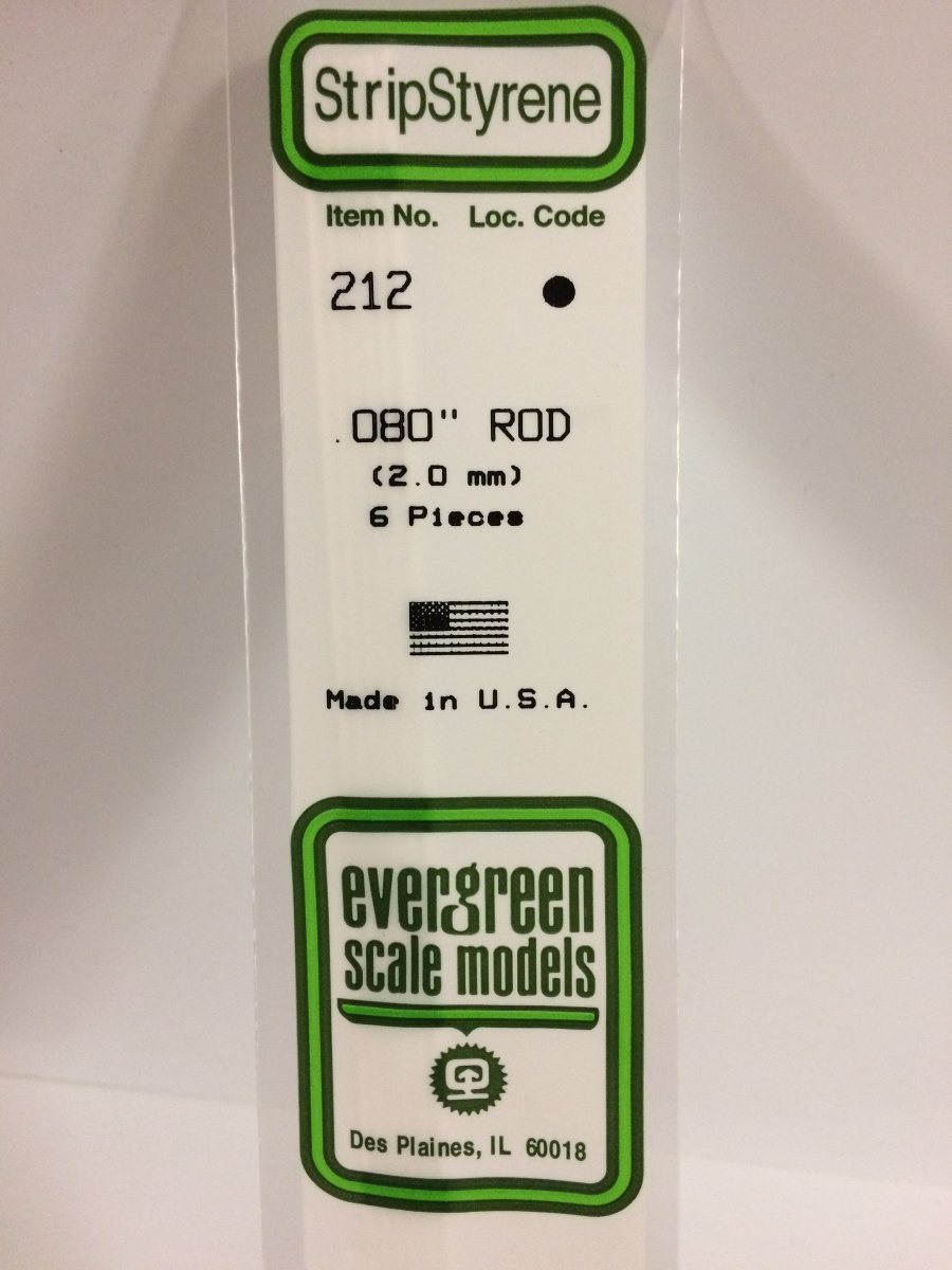 Evergreen Scale Models 212 - .080" OD X 14" Rod (6) - The Merri Artist - merriartist.com