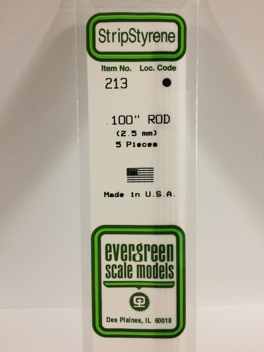 Evergreen Scale Models 213 - .100" OD X 14" Rod (5) - The Merri Artist - merriartist.com