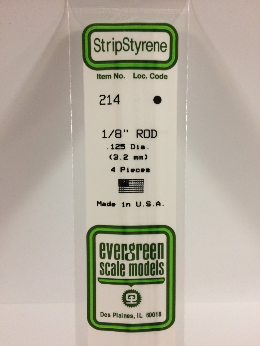 Evergreen Scale Models 214 - .125" (1/8") OD X 14" Rod (4) - The Merri Artist - merriartist.com