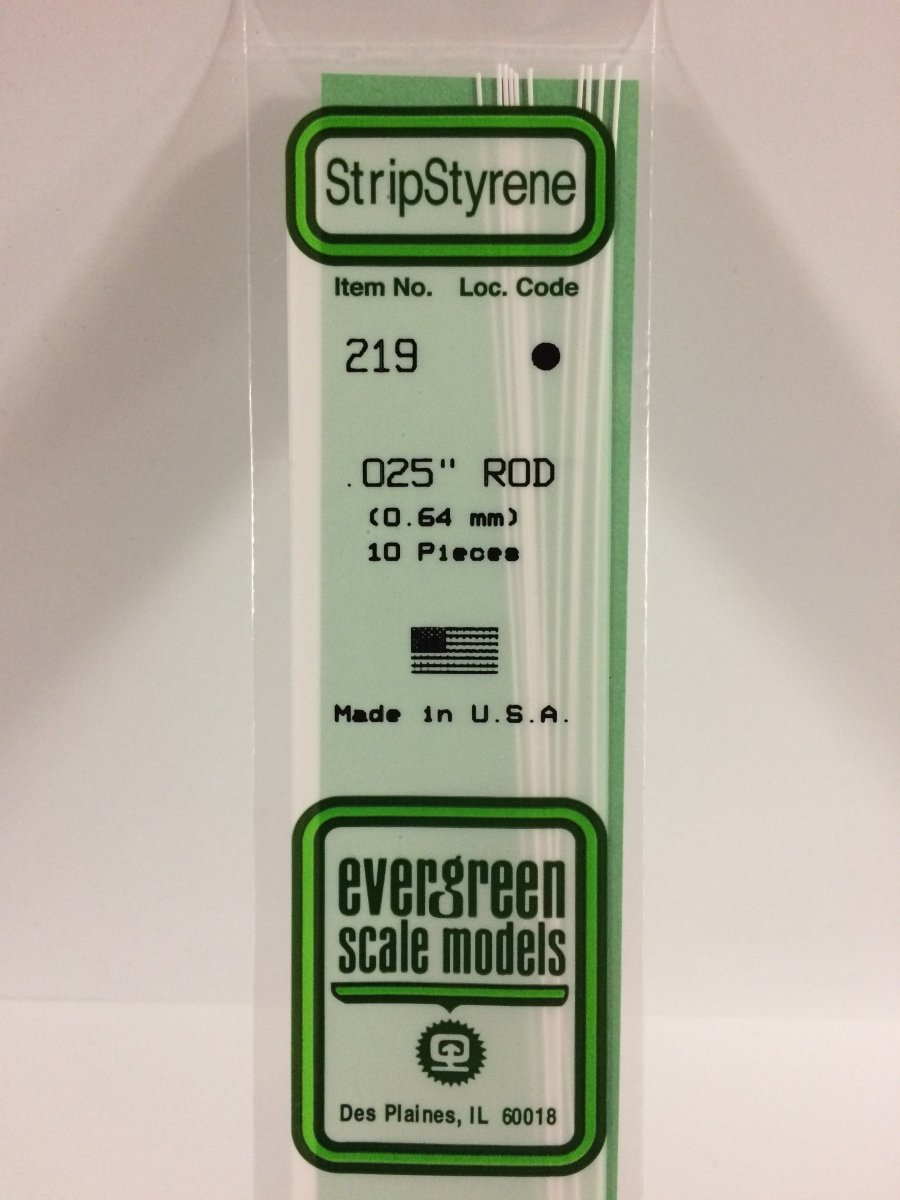 Evergreen Scale Models 219 - .025" OD X 14" Rod (10) - The Merri Artist - merriartist.com