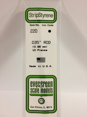 Evergreen Scale Models 220 - .035" OD X 14" Rod (10) - The Merri Artist - merriartist.com