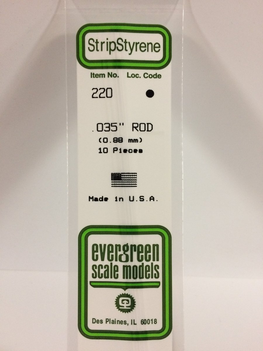 Evergreen Scale Models 220 - .035" OD X 14" Rod (10) - The Merri Artist - merriartist.com