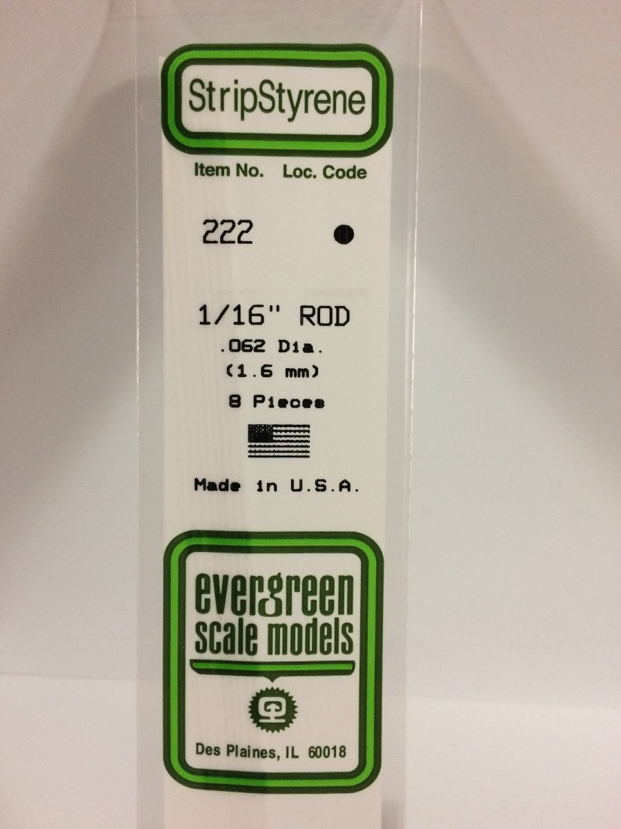 Evergreen Scale Models 222 - .062" (1/16") OD X 14" Rod (8) - The Merri Artist - merriartist.com
