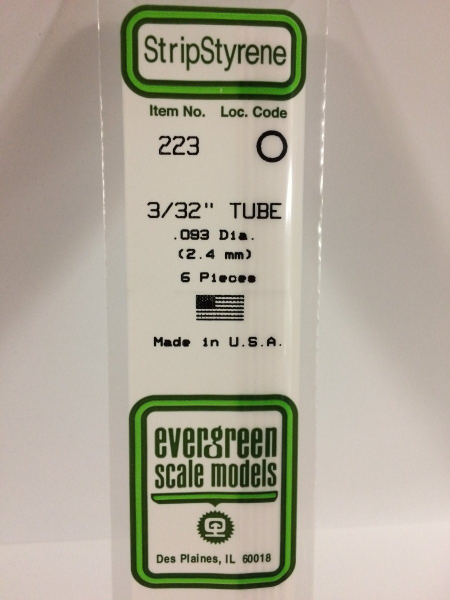 Evergreen Scale Models 223 - .093" (3/32") OD X 14" Tubing (6) - The Merri Artist - merriartist.com