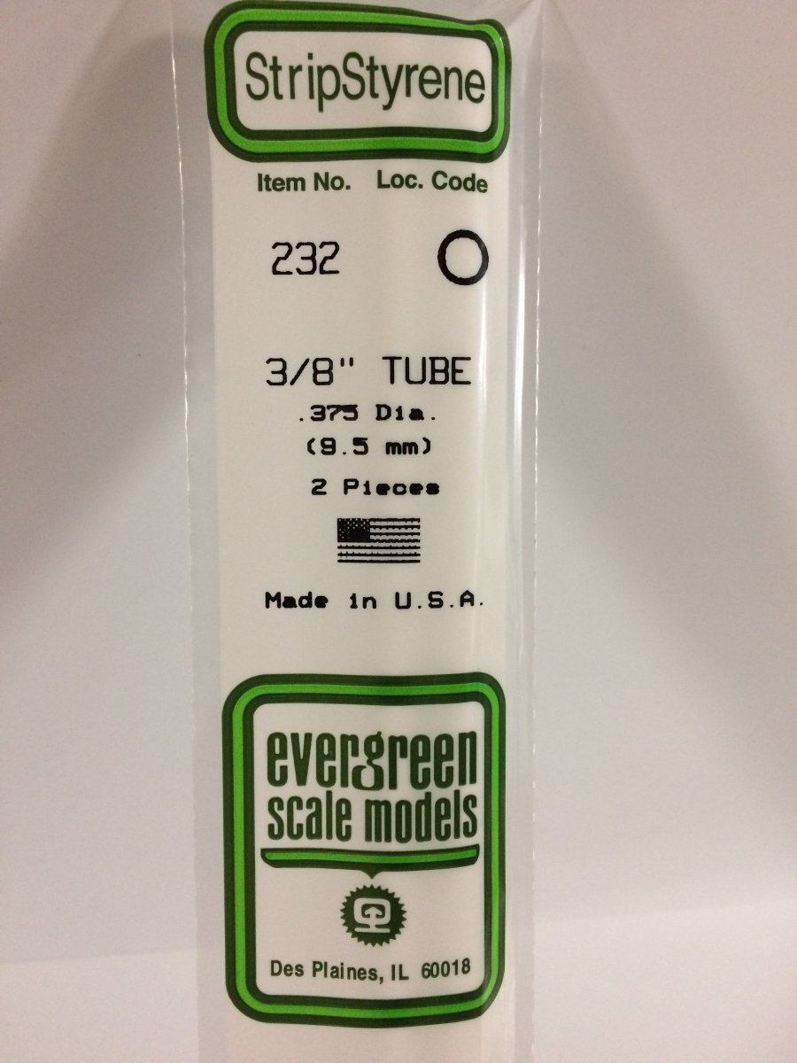 Evergreen Scale Models 232 - .375" (3/8") OD X 14" Tubing (2) - The Merri Artist - merriartist.com