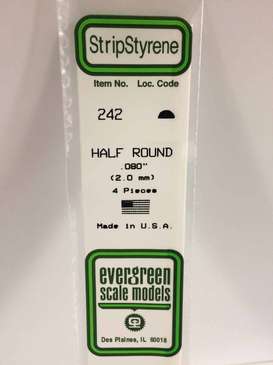 Evergreen Scale Models 242 - .080" (2.0 mm) X 14" Half Round (4) - The Merri Artist - merriartist.com
