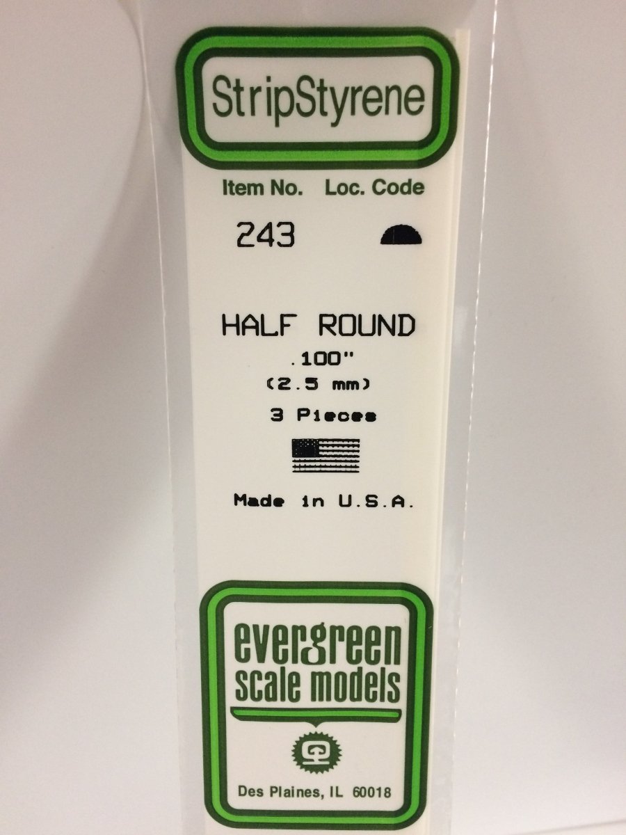Evergreen Scale Models 243 - .100" (2.5 mm) X 14" Half Round (3) - The Merri Artist - merriartist.com