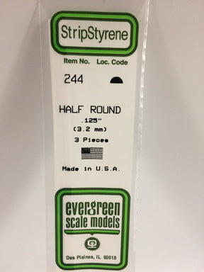 Evergreen Scale Models 244 - .125" (3.2 mm) X 14" Half Round (3) - The Merri Artist - merriartist.com