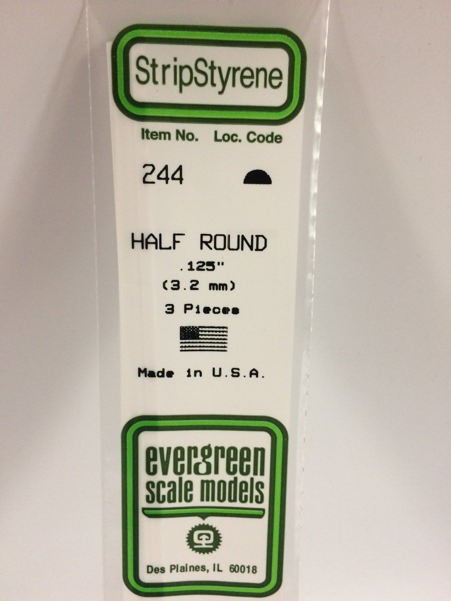Evergreen Scale Models 244 - .125" (3.2 mm) X 14" Half Round (3) - The Merri Artist - merriartist.com