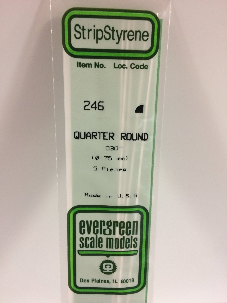 Evergreen Scale Models 246 - .030" (0.75mm) X 14" Quarter Round. (5) - The Merri Artist - merriartist.com