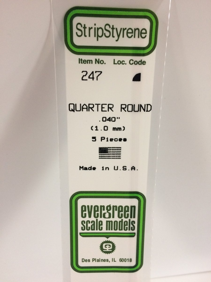Evergreen Scale Models 247 - .040" (1.0mm) X 14" Quarter Round (5) - The Merri Artist - merriartist.com