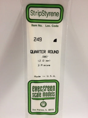 Evergreen Scale Models 249 - .080" (2.0mm) X 14" Quarter Round (3) - The Merri Artist - merriartist.com