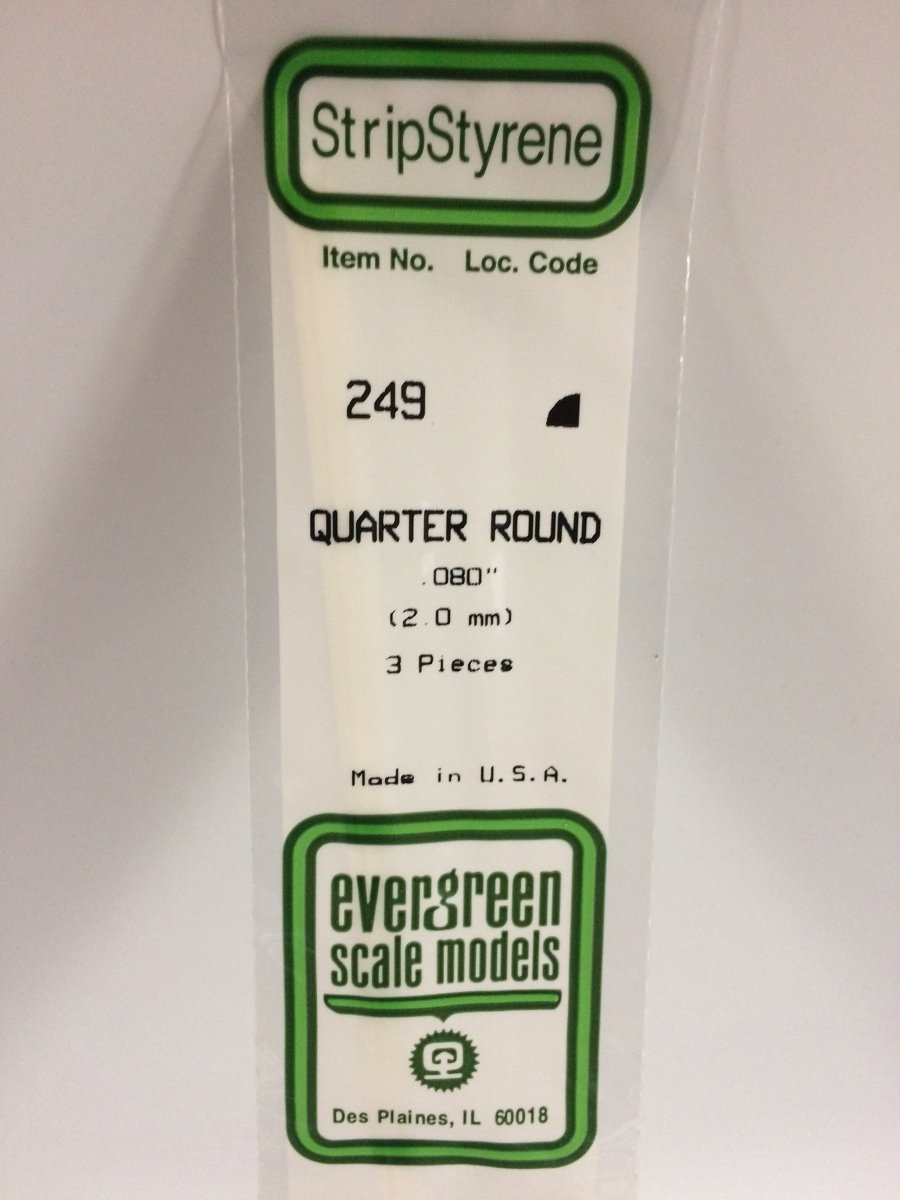Evergreen Scale Models 249 - .080" (2.0mm) X 14" Quarter Round (3) - The Merri Artist - merriartist.com