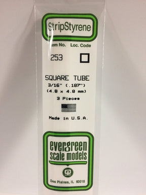 Evergreen Scale Models 253 - .188" (4.8 mm) X 14" Square Tube (3) - The Merri Artist - merriartist.com