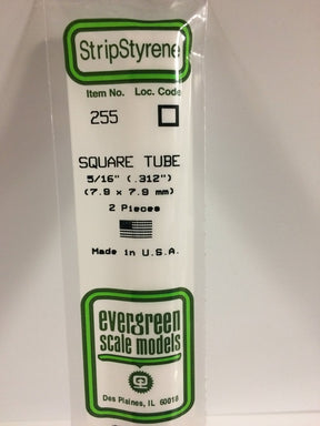 Evergreen Scale Models 255 - .312" (7.9 mm) X 14" Square Tube (2) - The Merri Artist - merriartist.com