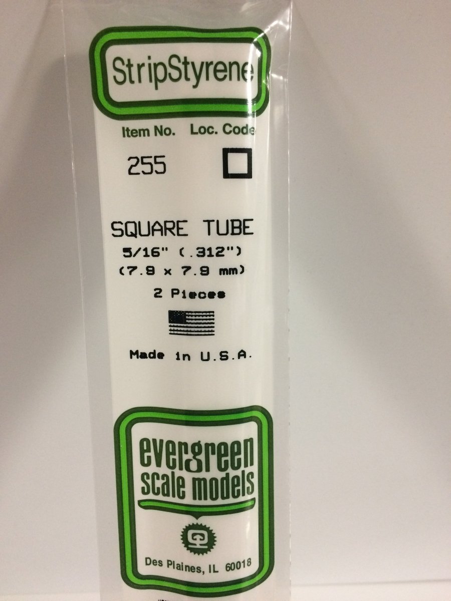 Evergreen Scale Models 255 - .312" (7.9 mm) X 14" Square Tube (2) - The Merri Artist - merriartist.com