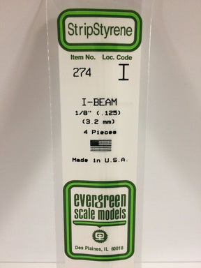 Evergreen Scale Models 274 - .125" (3.2 mm) X 14" I - Beam (4) - The Merri Artist - merriartist.com