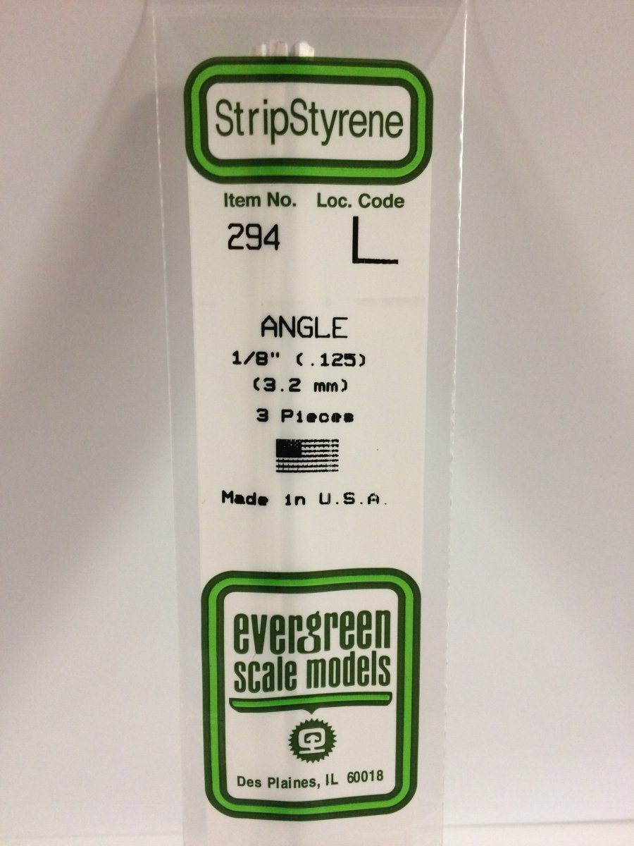 Evergreen Scale Models 294 - .125" (3.2 mm) X 14" Angle (3) - The Merri Artist - merriartist.com