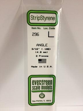 Evergreen Scale Models 296 - .188" (4.8 mm) X 14" Angle (3) - The Merri Artist - merriartist.com