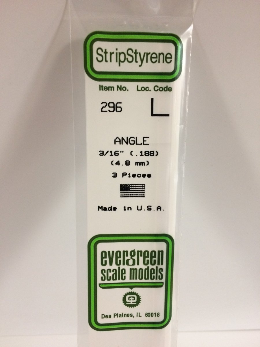 Evergreen Scale Models 296 - .188" (4.8 mm) X 14" Angle (3) - The Merri Artist - merriartist.com