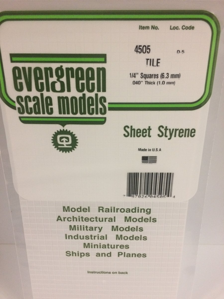 Evergreen Scale Models 4505 - .044" (1.10 mm) heavy groove spacing, 1/4" Square Tile (1) - The Merri Artist - merriartist.com