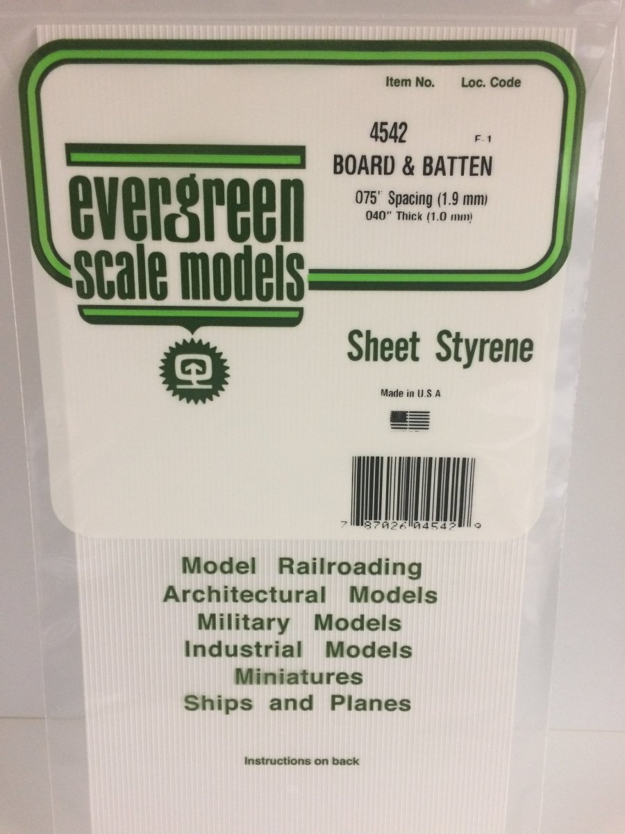 Evergreen Scale Models 4542 - 6" X 12" Board & Batten, .075" Spacing (1) - The Merri Artist - merriartist.com