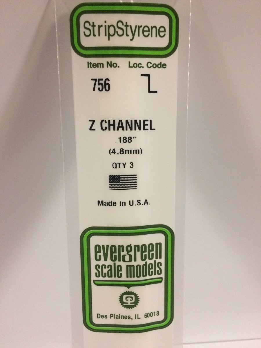 Evergreen Scale Models 756 - .188" Z Channel (3) - The Merri Artist - merriartist.com
