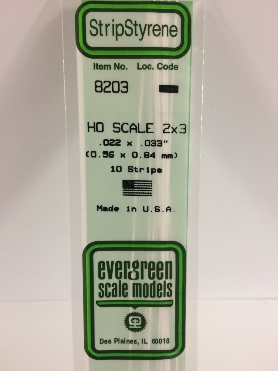 Evergreen Scale Models 8203 - .022" X .033" X 14" HO Scale 2X3 Strips (10) - The Merri Artist - merriartist.com