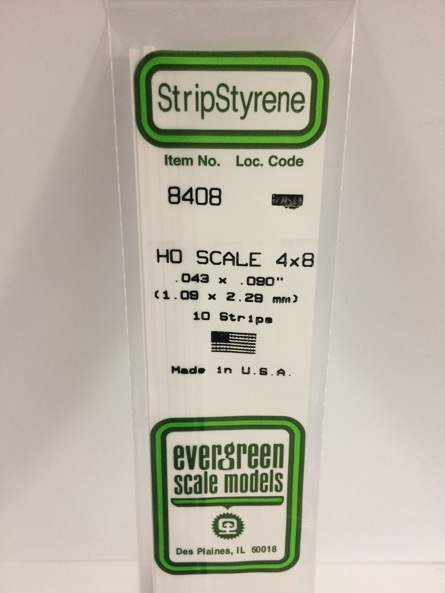 Evergreen Scale Models 8408 - .043" X .090" X 14" HO Scale 4X8 Strips (10) - The Merri Artist - merriartist.com