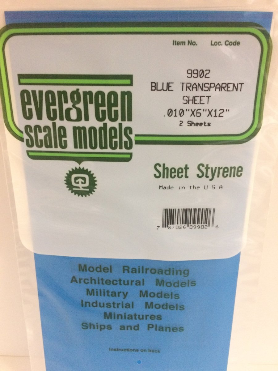 Evergreen Scale Models 9902 - .010 thick blue transparent 6" x 12 sheets (2) - The Merri Artist - merriartist.com